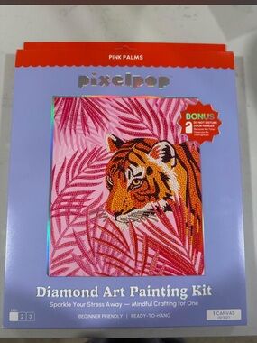 NWT Pixelpop Diamond Art Painting Kit - Pink Palms (Tiger)